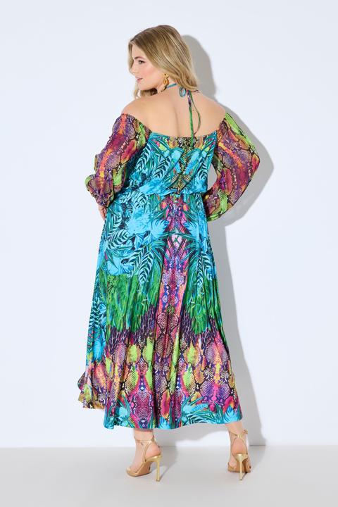 Produktbild Ulla Popken Offshoulder-Maxikleid, Chiffon, blickdichtes Unterkleid (50)