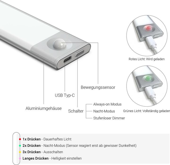 Produktbild Lighty Sensorlampe - Kabellose LED Lichtleiste mit Bewegungsmelder (40 cm) - Weisses Licht (1 lm)