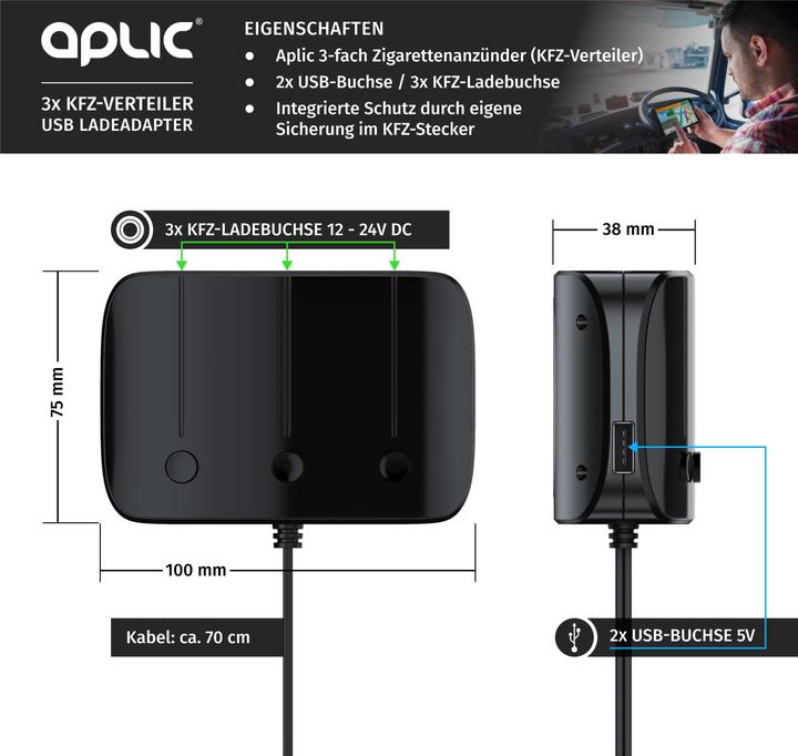 Produktbild Aplic 3-fach Zigarettenanzünder Adapter