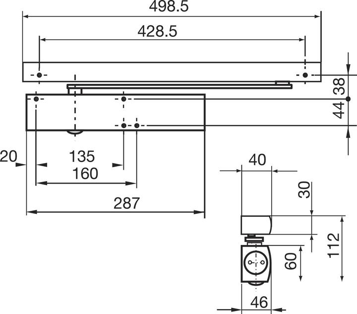 Geze Türschliesser TS 5000E, Grösse EN 2-6, mit Gleitschiene und Feststellung, silber