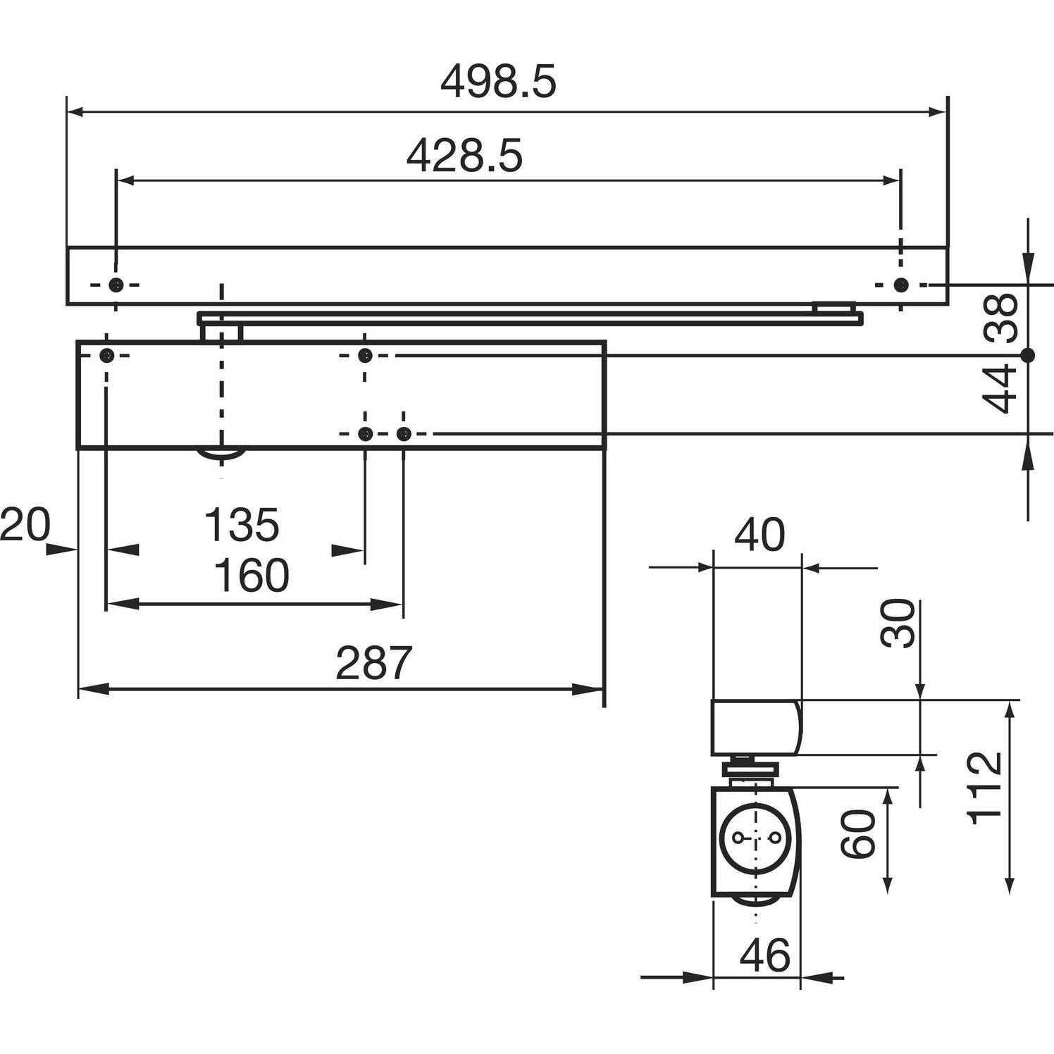 Geze, Türöffner + Türschliesser, Türschliesser TS 5000E, Grösse EN 2-6, mit Gleitschiene und Feststellung, silber