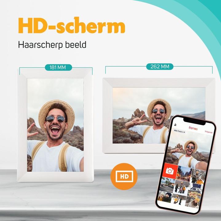 Actual product image fotolijst met WiFi en Frameo App Fotokader - 10 inch - Pora HD+ -IPS Display Wit - Micro SD - Touchs (10.10", 1280 x 800 pixels)