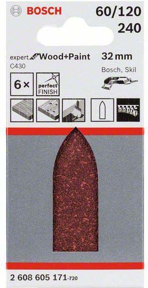 Immagine prodotto Bosch Professional Zubehör Foglio di levigatura Expert for Wood. Confezione da 6. Non perforato. (60, 120, 240)