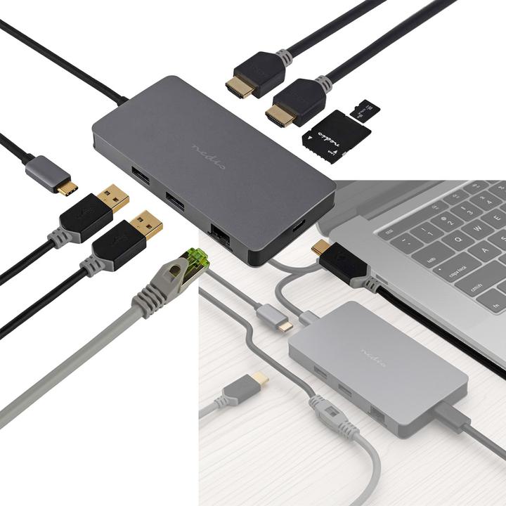 Actual product image Nedis USB Multi-Port Adapter | USB 3.2 Gen 1 | USB-C™ Plug | Micro SD / RJ45 Jack / SD / USB-C™ (USB-C, 7 ports)