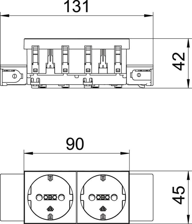 Actual product image OBO Bettermann Socket outlet 0°, 2-fold earthing contact, 6120372