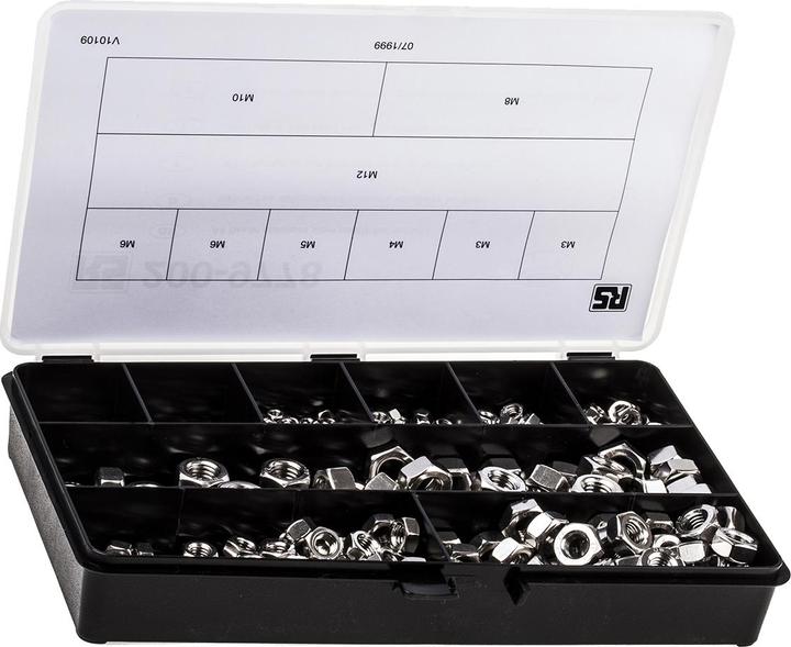 Produktbild RS PRO Muttern Sortiment A4 M3 - M12 (M10, M12, M3, M4, M5, M6, M8)