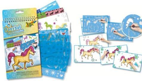 Image du produit Folia Bringmann 41101 - Livre de pochoirs Ponyhof, bloc de 36 coloriages, 5 pochoirs et 3 sticks