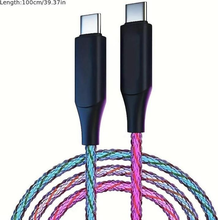 Produktbild PhoneLook Ladekabel USB-C zu USB-C 66W 1 Meter mit LED-Licht Stromfluss Multicolor (1 m, 66 W)