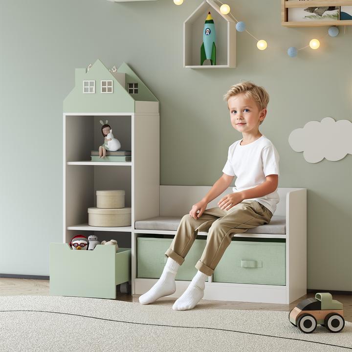Immagine prodotto En.Casa Kindersitzbank mit Regal Vipsali 100x99x30 cm Mintgrün/Weiss