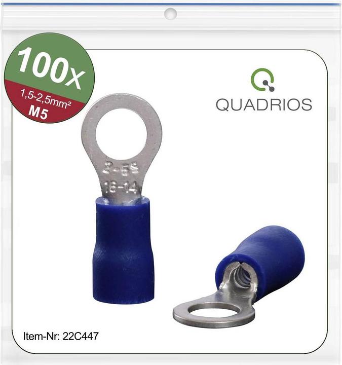Produktbild Quadrios 22C447 Ringkabelschuh Querschnitt (max.)=2.5 mm² Loch-Ø=5.3 mm Teilisoliert Blau 1 Set