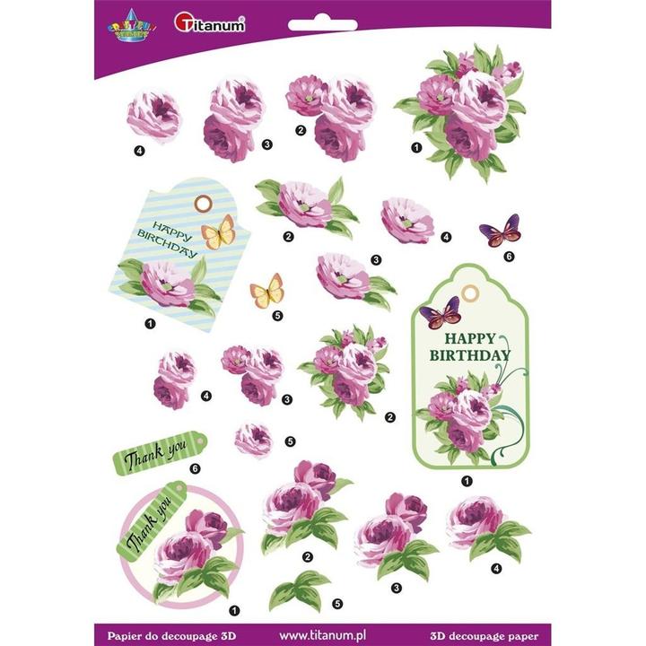 Actual product image Titanum Decoupage paper sheet with 3D flowers and peonies