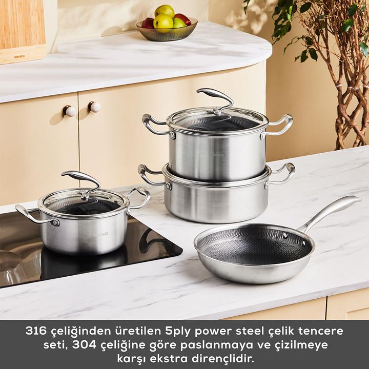 Produktbild Karaca Antihaft-Kochgeschirr-Set mit Deckeln für Induktion, tägliches Kochen (Bratpfanne, Kochtopf, Edelstahl)