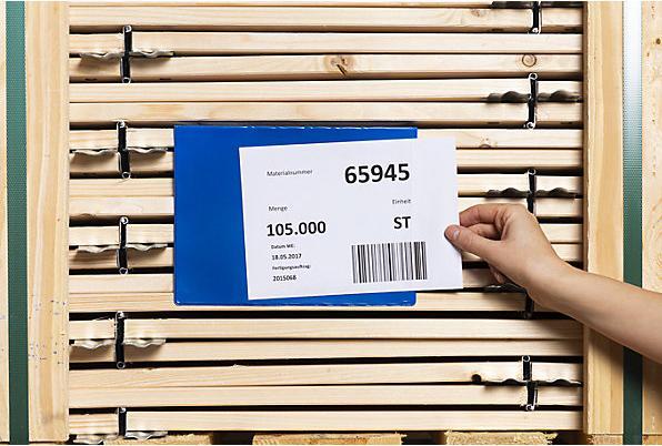 Actual product image Valdemar Krog Identification pocket, for stacked cardboard boxes, pack of 50, A5. (A5, 50 Piece)