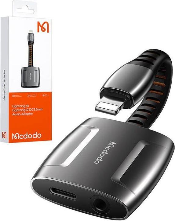 Maono Lightning to Lightning + AUX 3.5mm mini jack adapter, Mcdodo CA-6340 (black) (Lightning, 3.5mm jack)