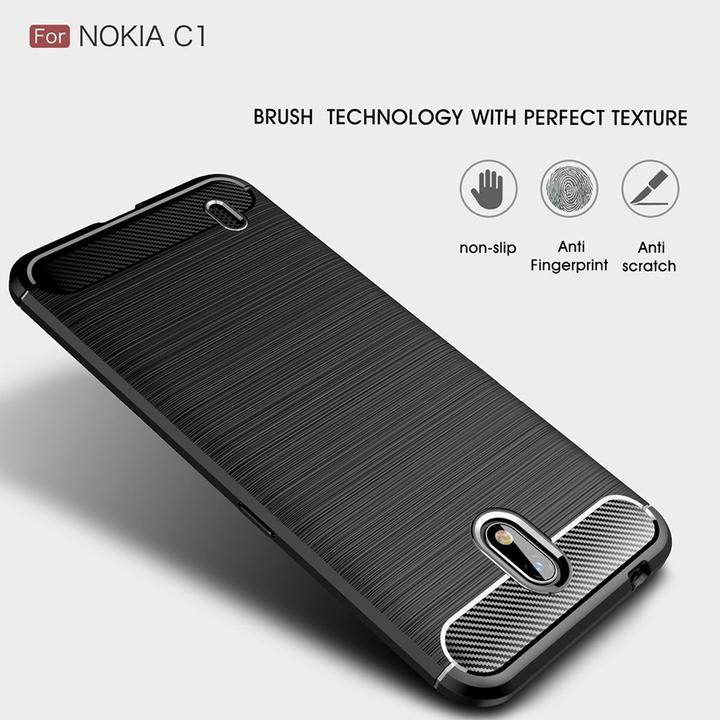 Produktbild König Design Hülle Handy Schutz für Nokia C1 Case Cover Bumper Carbon Optik Etui TPU Schwarz (Nokia 1)