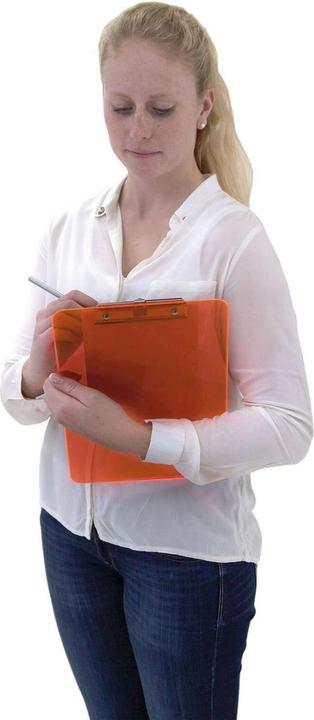 Image du produit Maul Porte-bloc néon, DIN A4, plastique transparent-orange, plat, borne à clip nickelée (22,5 x 32 cm)