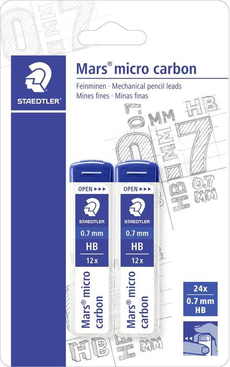 Staedtler Mars Micro Carbon fine leads 0.7mm HB (0.70 mm, HB, 24x)