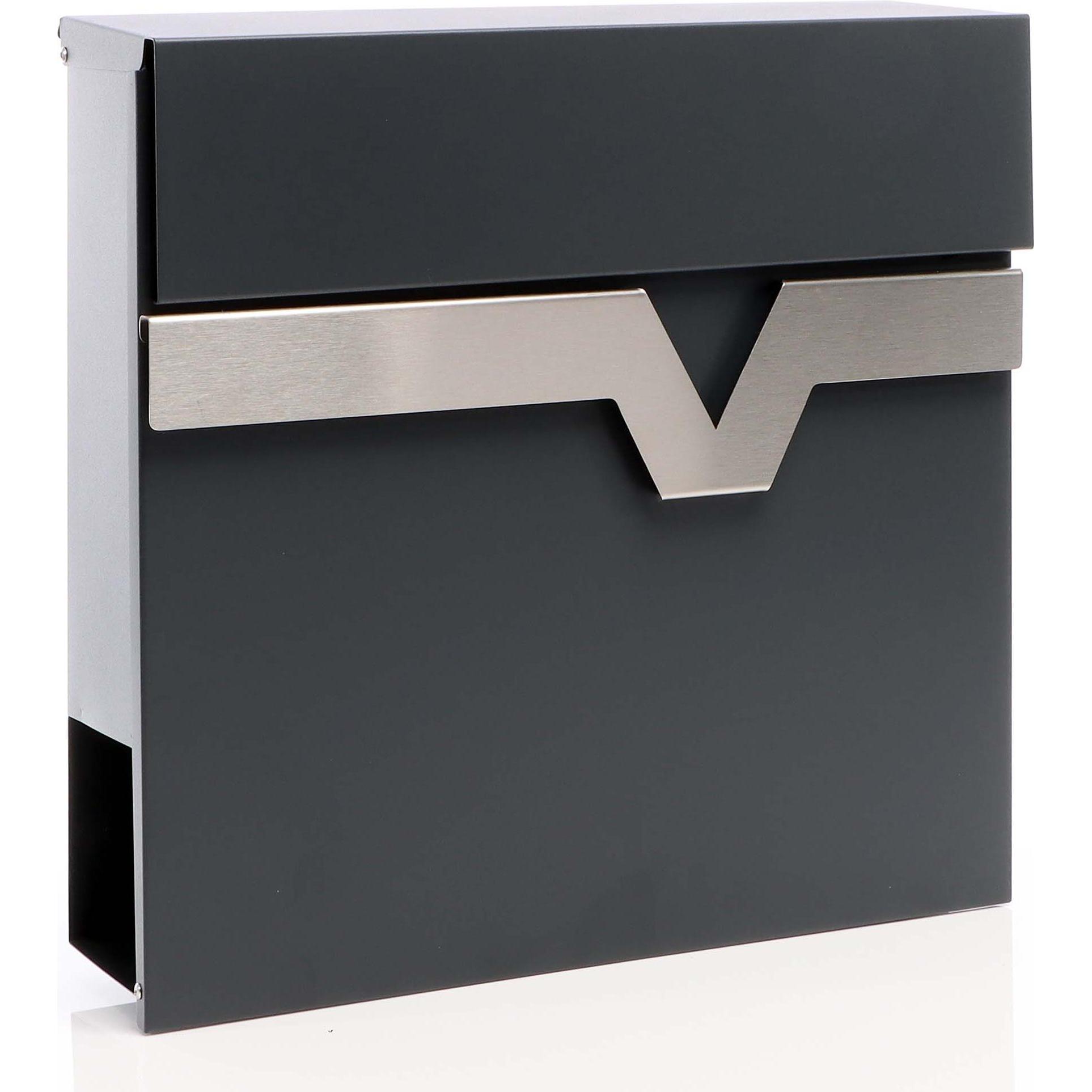 XPOtool, Briefkasten, Briefkasten V60 Anthrazit 370x105x370mm Soft Close Zeitungsfach Stahl