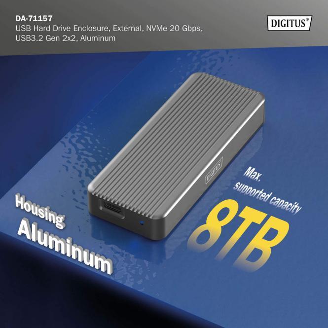 Actual product image Digitus USB M.2 hard disk enclosure, SSD, external, NVMe, 20Gbps, USB 3.2 Gen2x2, aluminum, incl. mounting (M.2 2230, M.2 2242, M.2 2260, M.2 2280)