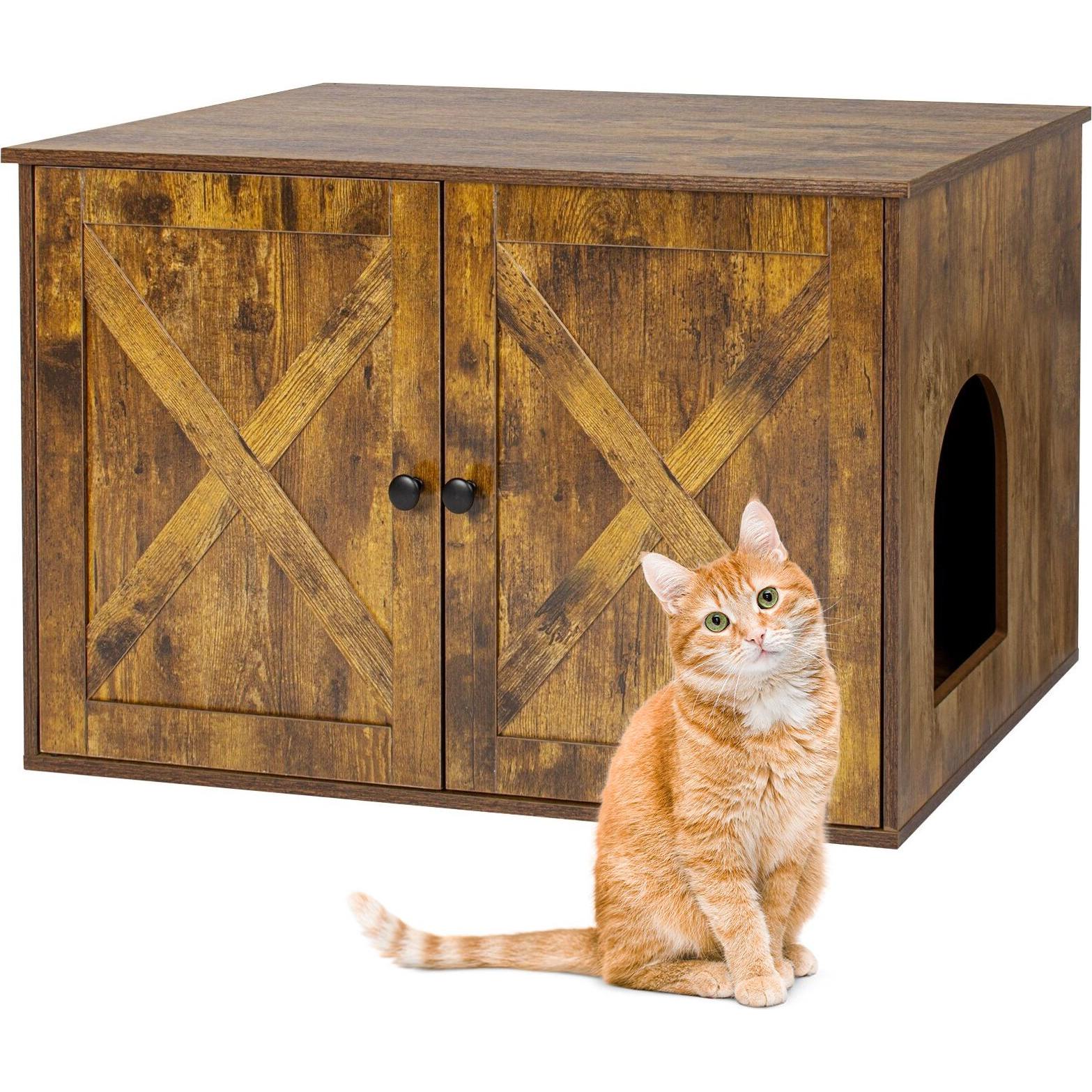 Comparer les prix de Armoire cache-litière Relaxdays cloison intérieure entrée latérale H x L x P: 50 x 80 x 53 cm brun foncé