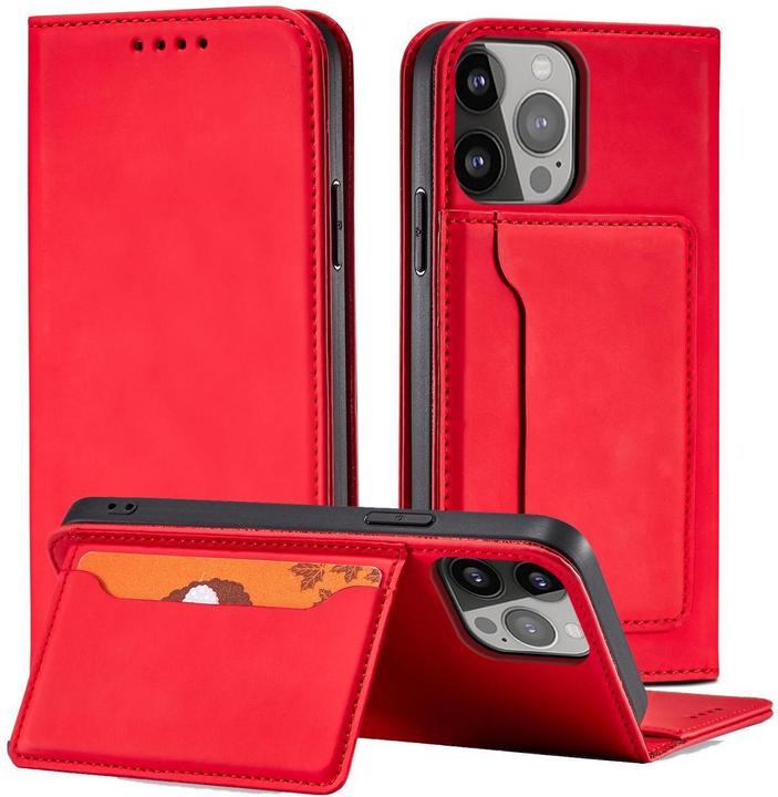 Produktbild Hurtel Magnet Card Case Hülle für iPhone 14 Flip Cover Wallet Stand rot (Apple iPhone 14)