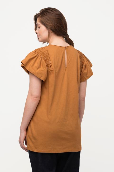 Image du produit Ulla Popken T-shirt à ligne en A en coton bio avec col en V et manches courtes (50, 52)