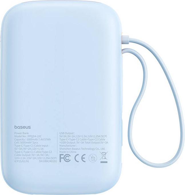 Image du produit Baseus Banque d'alimentation QPow 2 10000mAh 30W 2xUSB-C (blue) (10000 mAh, 30 W)