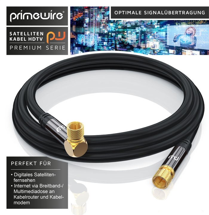 Produktbild Primewire SAT Kabel HDTV 90° gewinkelt - Premium SAT Koaxialkabel - TV Radio DVB-T DVB-C - 4 Fach Schirmung (135 dB, SAT Kabel)