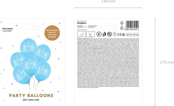 Produktbild Partydeco Luftballons Happy Birthday Pastellblau Ø 60 cm, 6 Stück (6 x)