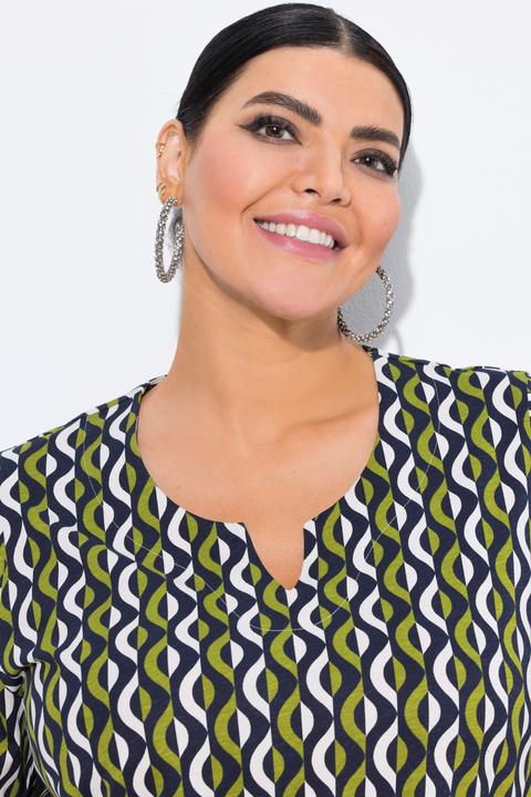 Actual product image Ulla Popken Geometric Print Short Sleeve Split Neck Tee (42, 44)