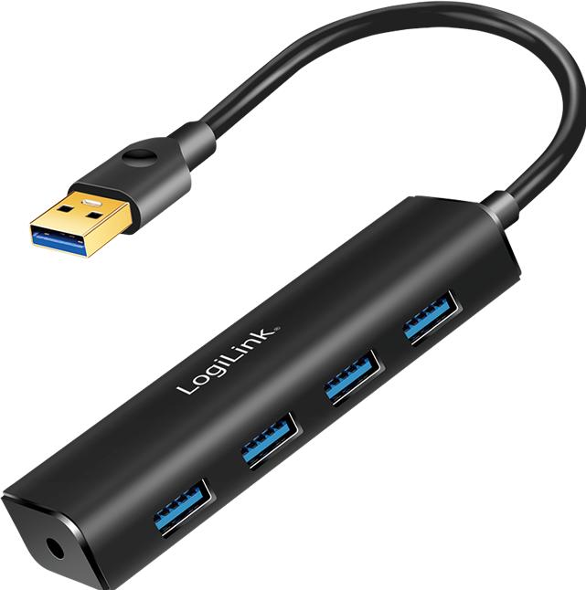 Produktbild LogiLink USB 3.0-Hub 4-Port schwarz Buspowered (USB-A, 4 Ports)