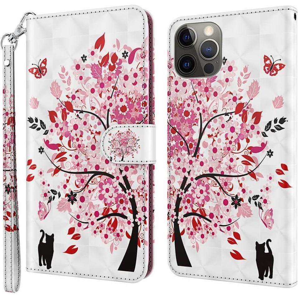 Cover-Discount iPhone 15 Pro Max - Etui Glitzer Effekt Baum rosa (Apple iPhone 15 Pro Max), Smartphone Hülle, Rosa