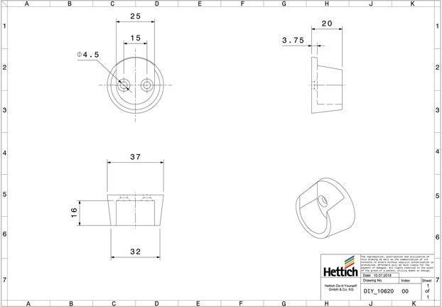 Produktbild Hettich Schrankrohr-Lager, für Rundrohr Ø 25 mm, schwarz