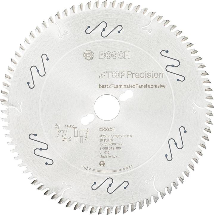Produktbild Bosch Professional Zubehör Kreissägeblatt Top Precision Best for Laminated Panel Abrasive 250x30x3,2 mm, 80