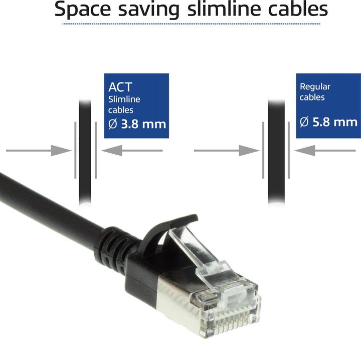 Produktbild ACT Black 1 meter LSZH U/FTP CAT6A datacenter slimline patch cable snagless with RJ45 connectors (U/FTP, CAT6a, 1 m)