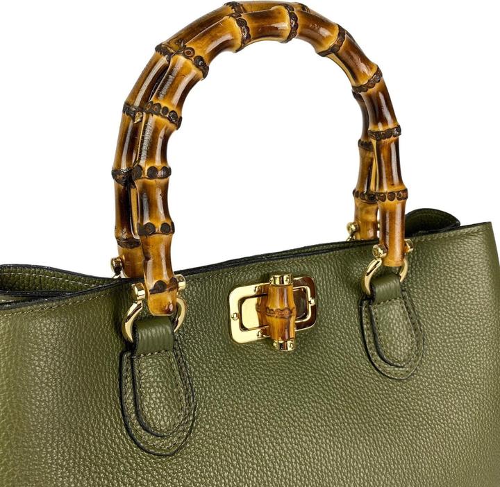 Produktbild Only-Bags.Store Lederhandtaschen, Bambus Henkel Tasche, Echtes Leder Handtaschen, handgefertigte Leder Tasche