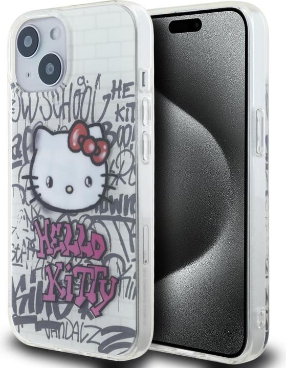 Actual product image Hello Kitty HKHCP15SHDGPHT iPhone 15 6.1" biały/white hardcase IML Kitty On Bricks Graffiti (Apple iPhone 15)