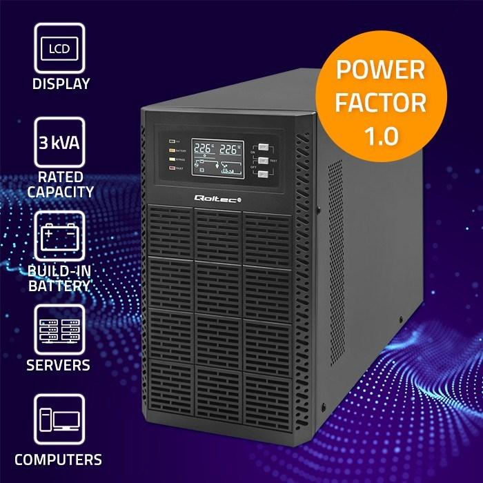 Immagine prodotto Qoltec ZASILACZ AWARYJNY UPS 3KVA | 3000W | FATTORE DI POTENZA 1.0 | LCD | EPO | USB | ON-LINE (3000 VA, 3000 W, Doppio convertitore online UPS)