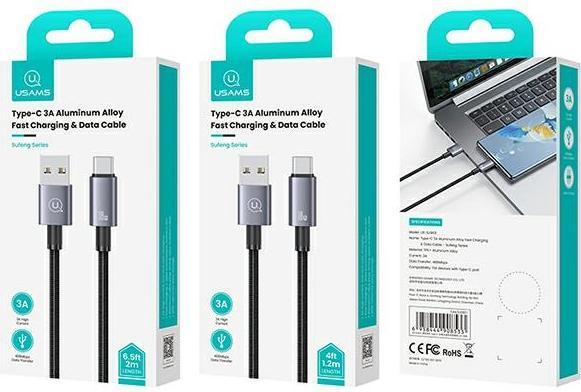 Actual product image Usams Cable USB na USB-C 3A 2m Fast Charging stalowy/tarnish SJ666USB01 (US-SJ666) (2 m, USB 3.2 Gen 1)