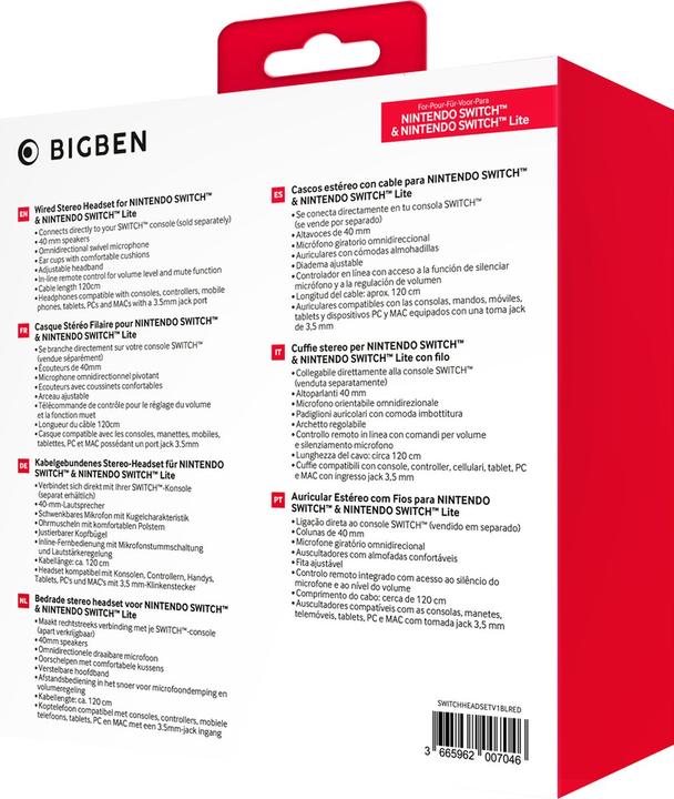 Produktbild Bigben Cuffie Stereo Gaming V1 Bicolor Mario Blu/Rosso Switch (Kabelgebunden)