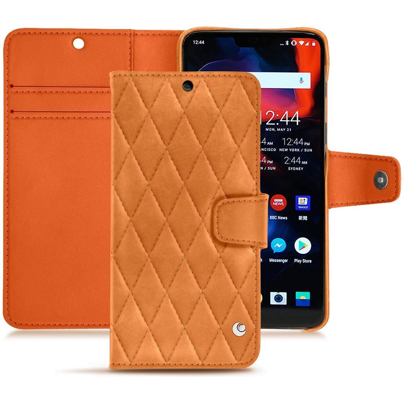 Noreve Lederschutzhülle Wallet (OnePlus 6), Smartphone Hülle, Orange