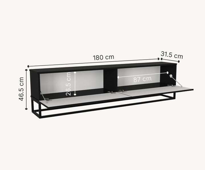Produktbild En.Casa TV-Lowboard Verpsboga langes Gestell 180x32x47 cm Schwarz (180 x 31.50 x 46.50 cm)
