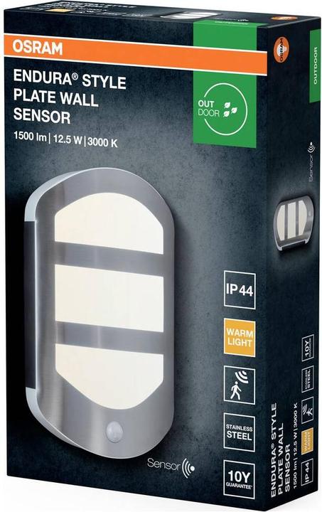 Produktbild Osram ENDURA STYLE PLATE Wall Sensor 12.5W Stainless Steel (650 lm, IP44)