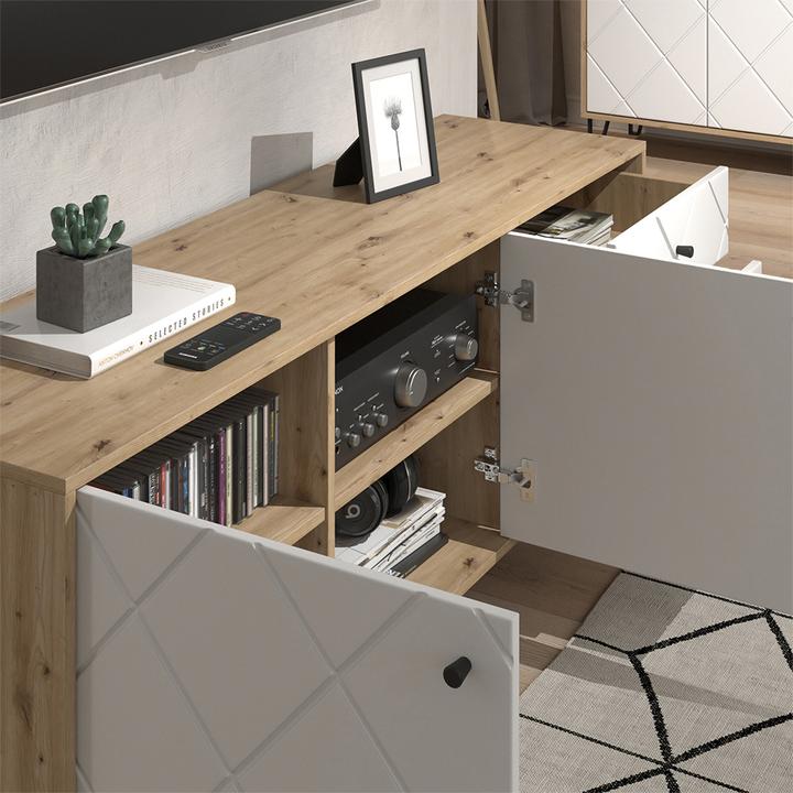 Produktbild Vichy Lowboard Nizza, Artisan/Weiss/Weiss, 150.2 x 60.2 cm mit 3 Schubladen & 2 Türen