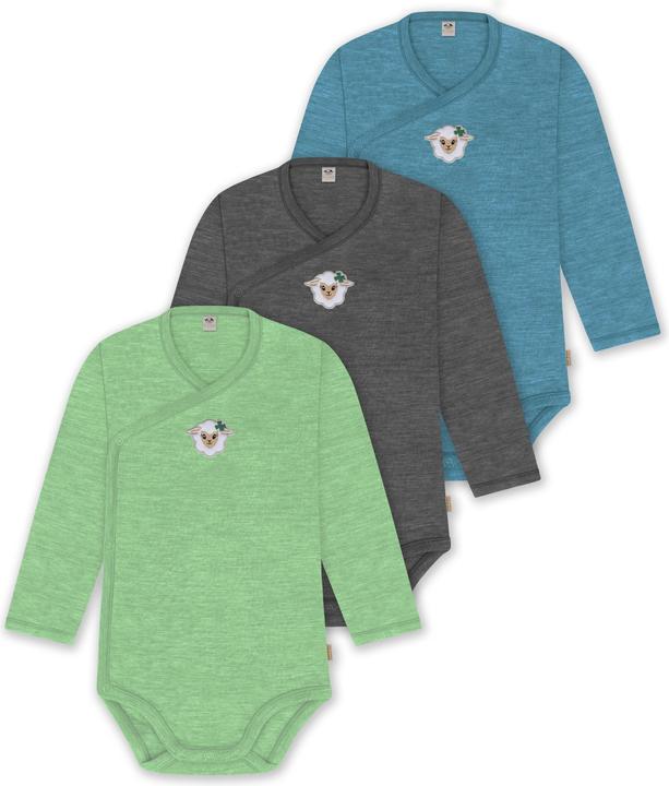 Actual product image Normani Set of 3 baby body wrap long sleeve toddler bodysuit made from merino wool - 9357 (74)