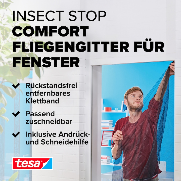 Actual product image tesa 2x COMFORT insect screen for windows, with Velcro tape, self-adhesive, without drilling (130 x 150 cm)