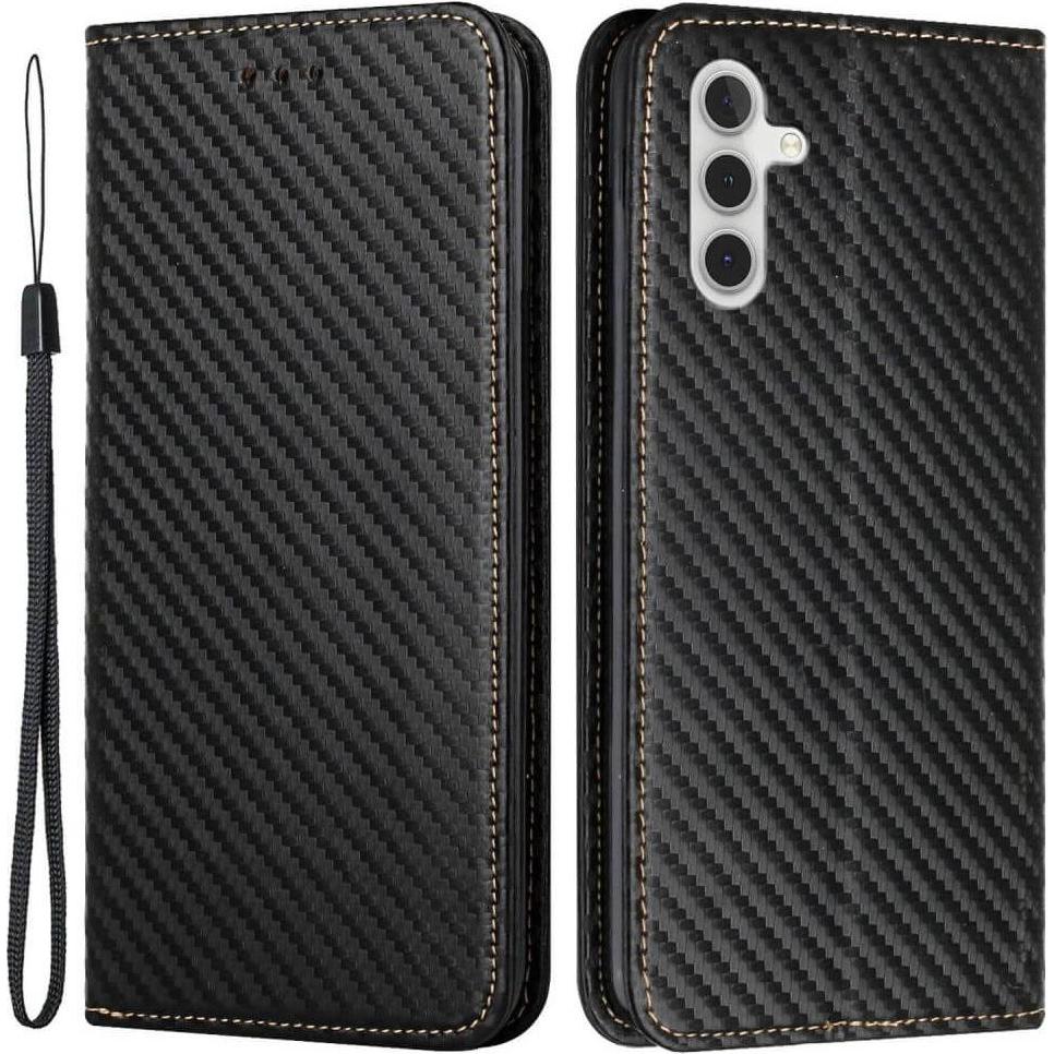 Thumbnail - Cover-Discount Galaxy A14 - Carbon Look Flip Case Hülle schwarz (Samsung Galaxy A14), Smartphone Hülle, Schwarz