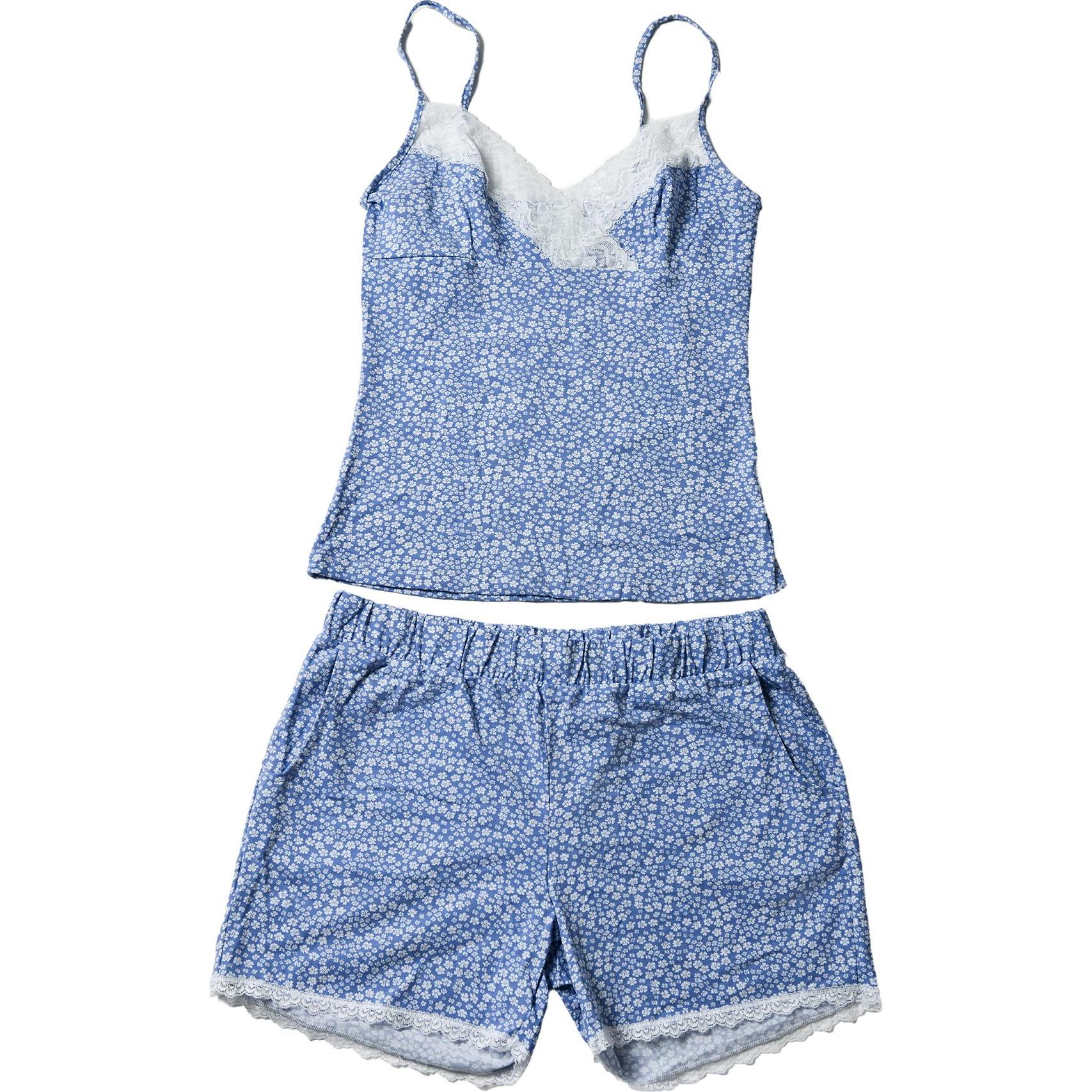 Maxte, Pyjama, Baumwollspitzen Pyjama-Set Top & Shorts, Blau, (L)