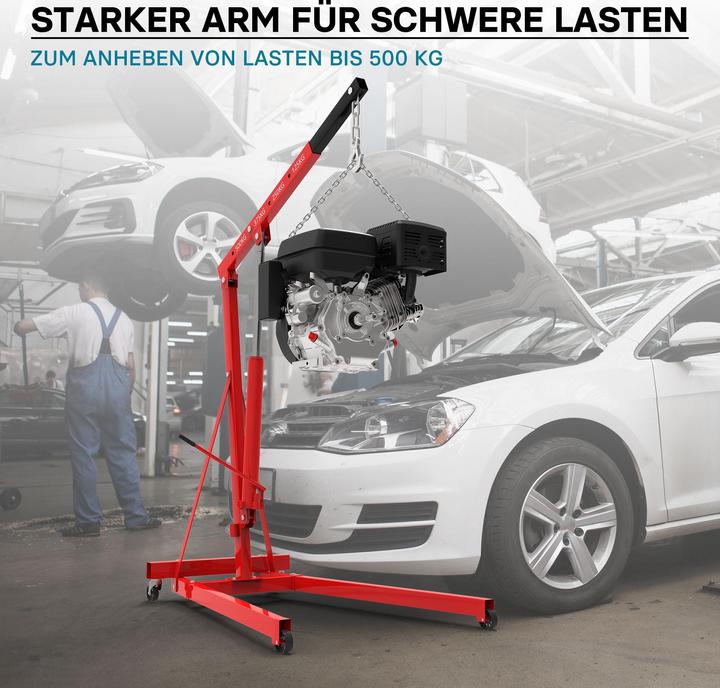 Produktbild Wiltec Werkstattkran bis 500kg Motorkran Getriebekran Motorheber Hebekran Faulenzer