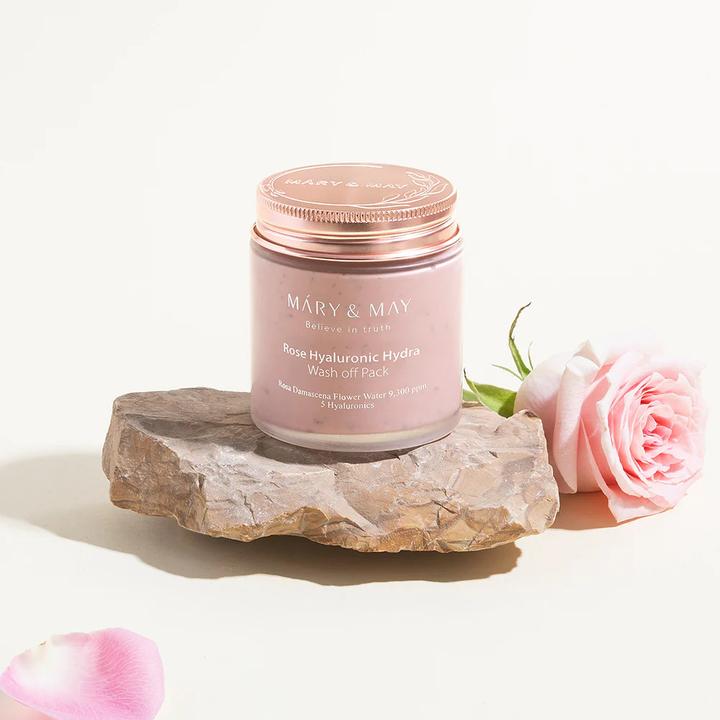 Produktbild Mary&May Vegane Rose Hyaluronic Hydra Wash Off Mask 125g - Reinigt die Poren, kontrolliert den Talg und